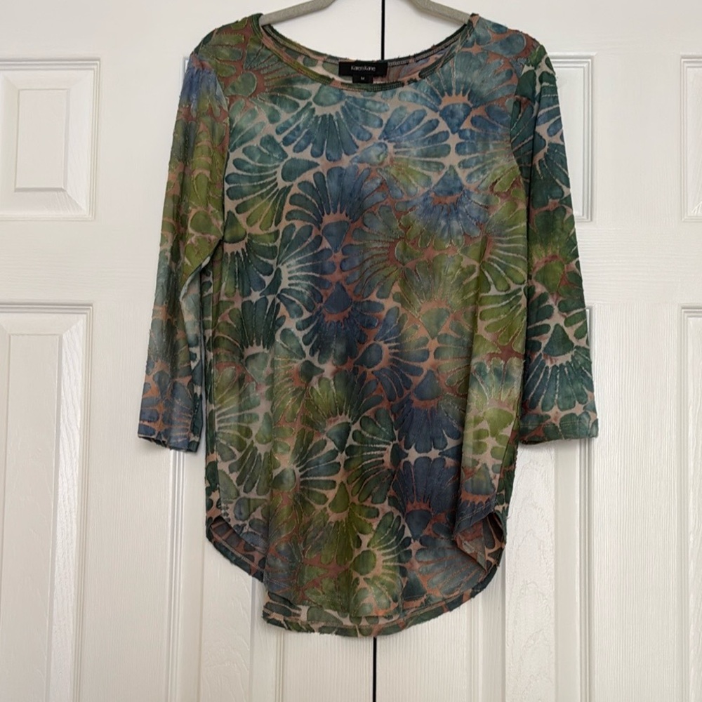Karen Kane Blue and Green Graphic 3/4 Sleeve Tunic